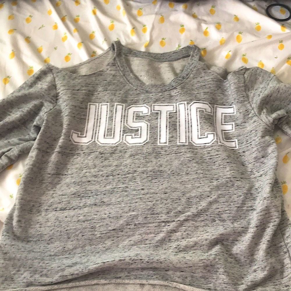 Grey justice sweater with shoulder cutout
